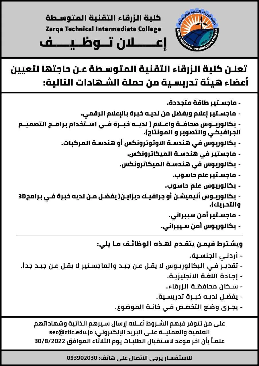 مدار الساعة,وظائف شاغرة في الأردن
