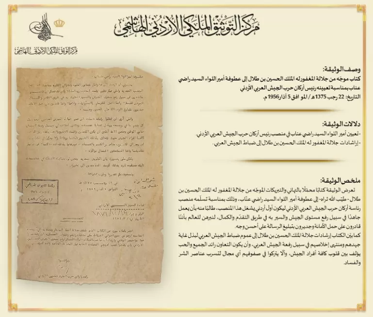 مدار الساعة,أخبار الأردن,اخبار الاردن,الملك الحسين بن طلال,مركز التوثيق الملكي الأردني الهاشمي,الجيش العربي