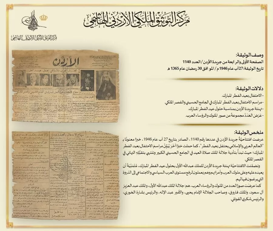 مدار الساعة,أخبار الأردن,اخبار الاردن,مركز التوثيق الملكي الأردني الهاشمي,عيد الفطر