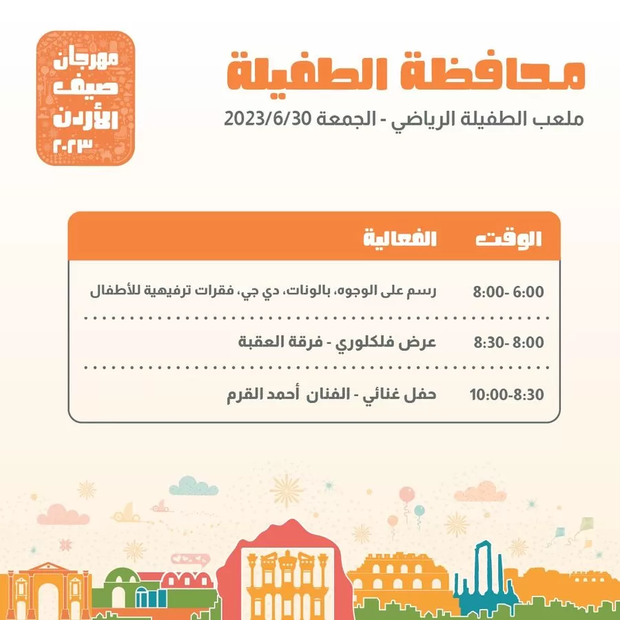 مدار الساعة,أخبار ثقافية,عيد الأضحى,1. #مهرجان_ليالي_صيف_الأردن_2023,2. #مجمع_صويميع_الرياضي,3. #فعاليات_مهرجان_الطفيلة
