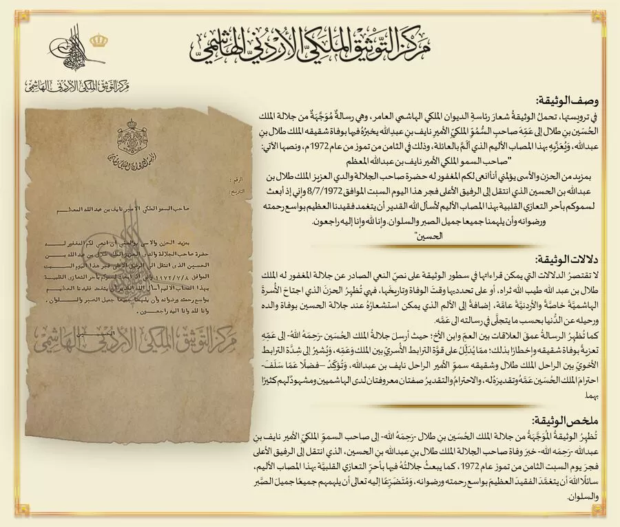 مدار الساعة,أخبار الأردن,اخبار الاردن,الملك طلال بن عبد الله,طلال بن عبدالله,الملك الحسين بن طلال,مركز التوثيق الملكي الأردني الهاشمي,1. #مركز_التوثيق_الملكي_الأردني,2. #ذكرى_وفاة_الملك_طلال_بن_عبدالله,3. #الملك_الحسين_بن_طلال