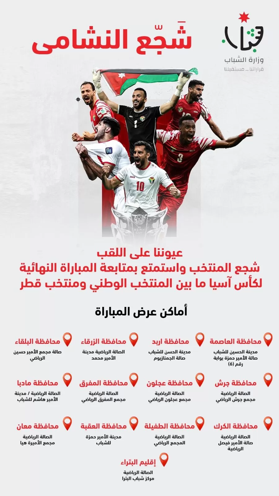 مدار الساعة,أخبار رياضية,مدينة الحسين للشباب,الأمير حسين,وزارة الشباب,كأس آسيا,المنتخب الوطني,منتخب النشامى