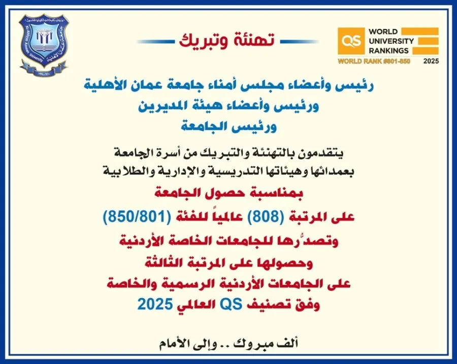 مدار الساعة,أخبار الجامعات الأردنية,جامعة عمان الأهلية