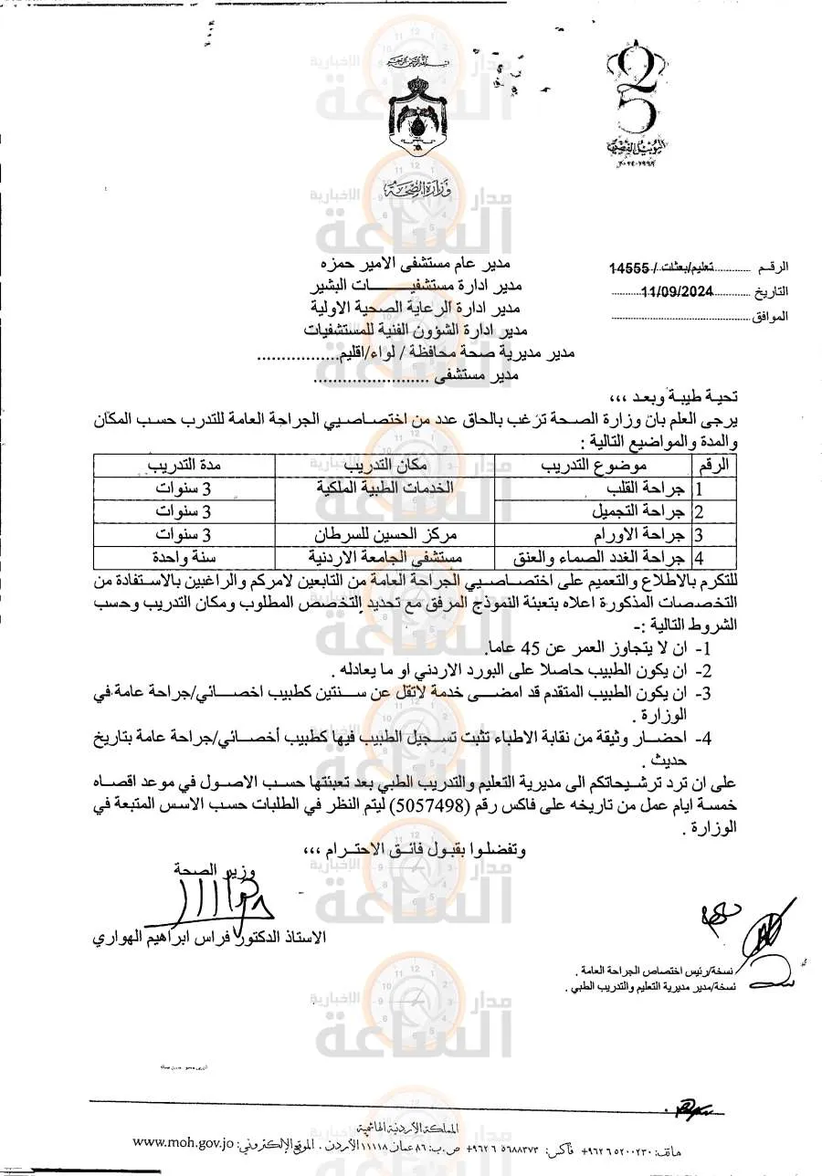 مدار الساعة,مناسبات أردنية,وزارة الصحة,الخدمات الطبية الملكية,مركز الحسين للسرطان,مستشفى الجامعة الأردنية