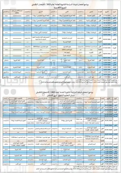 التربية تعلن جدول امتحانات شهادة الدراسة الثانوية