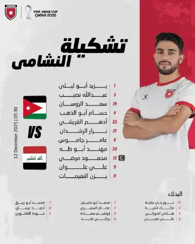 تشكيلة منتخب الأردن لمواجهة العراق ببطولة