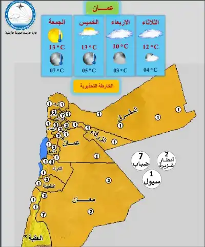 الأردن: طقس ضبابي بارد وماطر