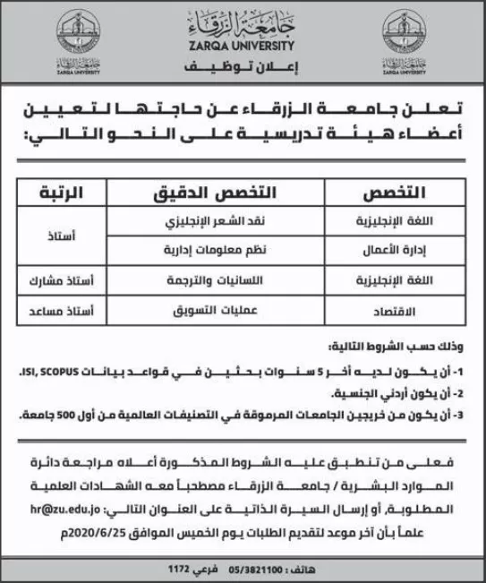 مدار الساعة,أخبار الجامعات الأردنية,جامعة الزرقاء