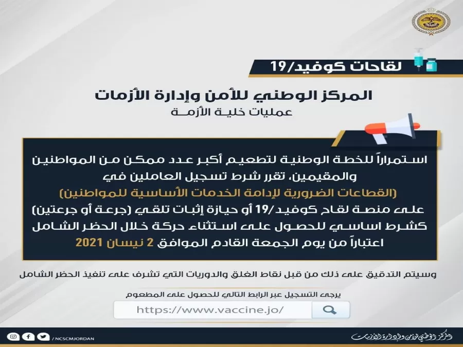 مدار الساعة,أخبار الأردن,اخبار الاردن,كورونا,المركز الوطني للأمن وإدارة الأزمات